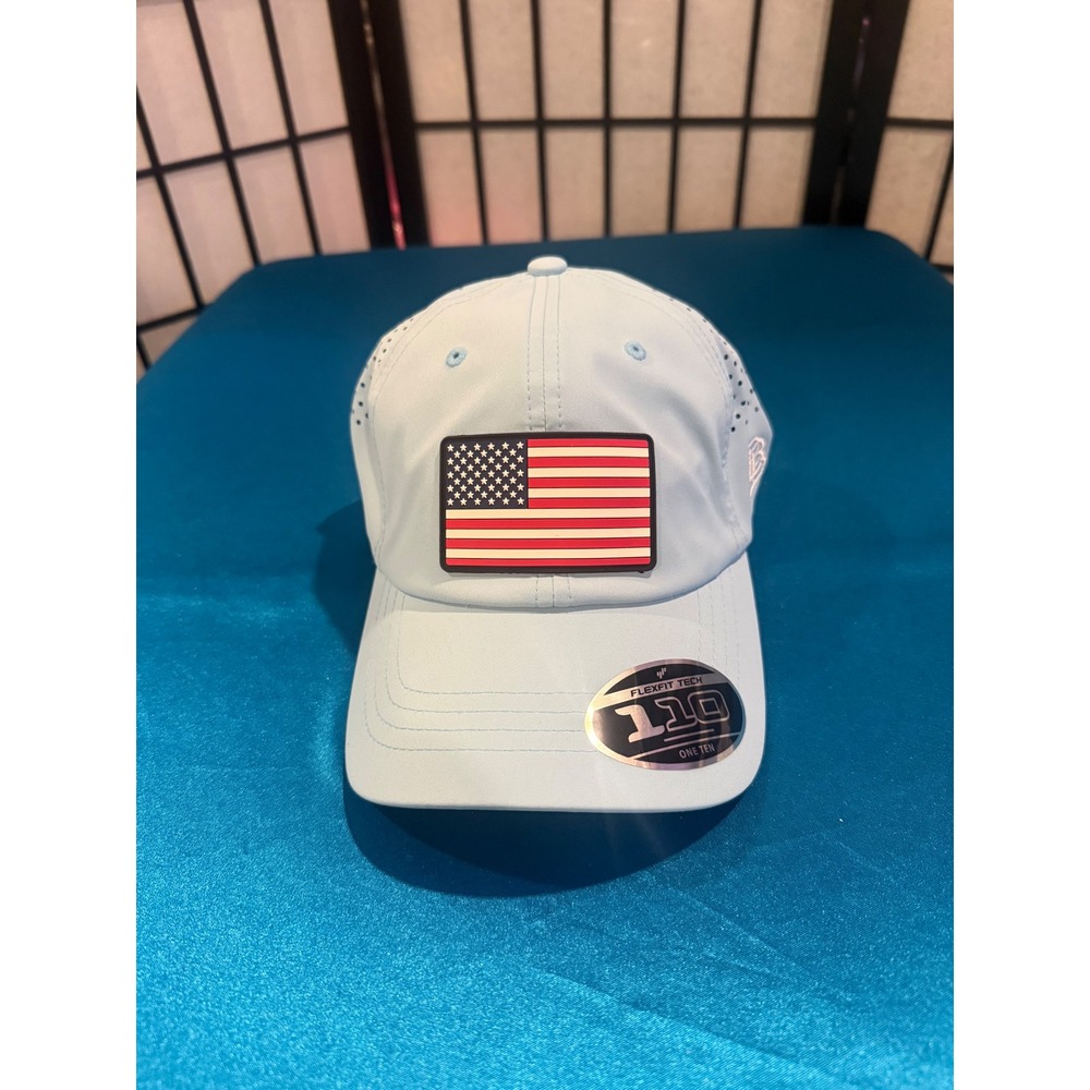 Branded Bills American Flag Performance 110 Flexfit Tech Hat Cap Baby Blue